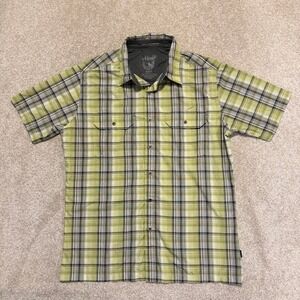 Kuhl Eluxur Button Down Shirt Mens M Green Plaid Short Sleeve Hiking Outdoors